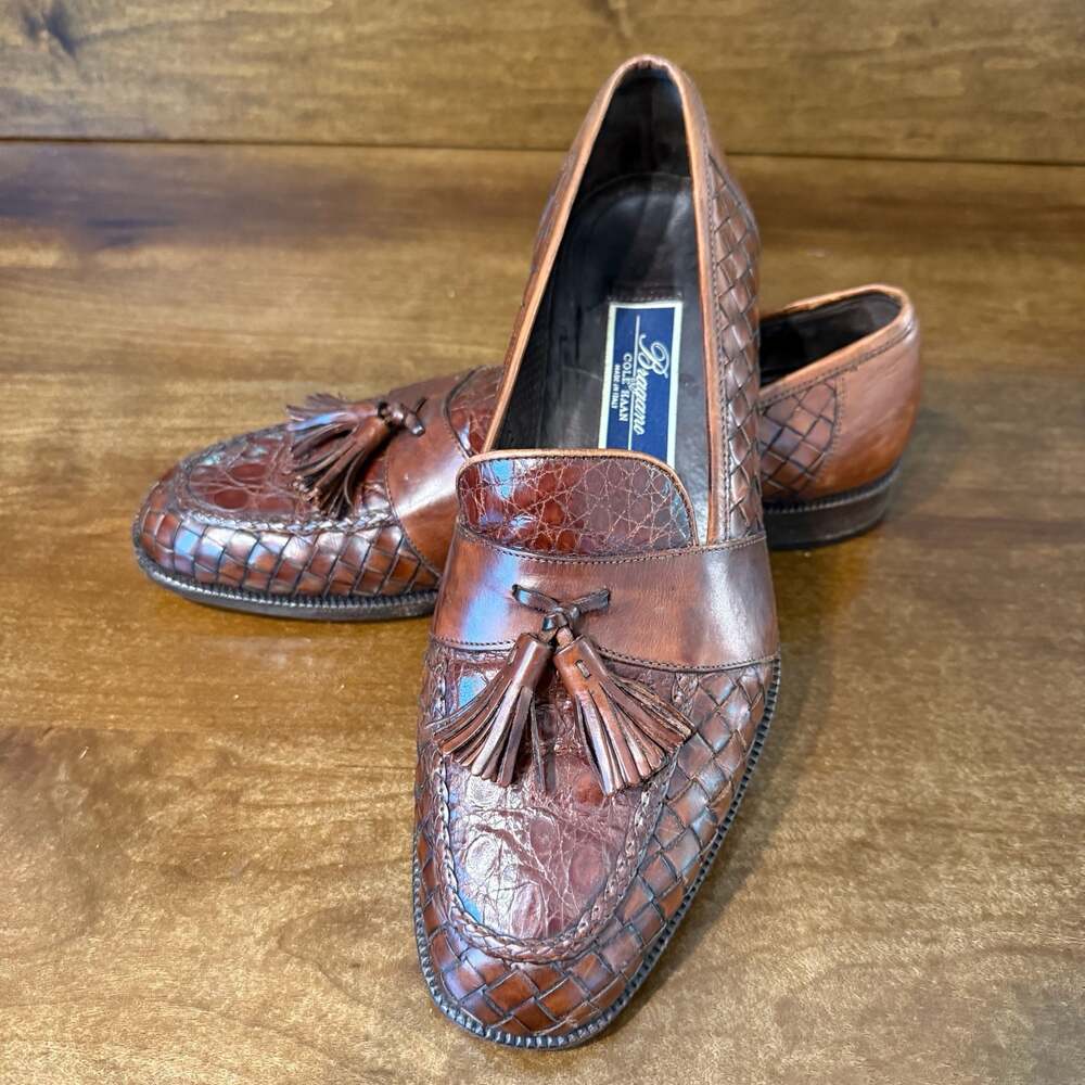 Bragano by Cole Haan Men's Woven Leather Tassel Loafers Brown Size 8.5